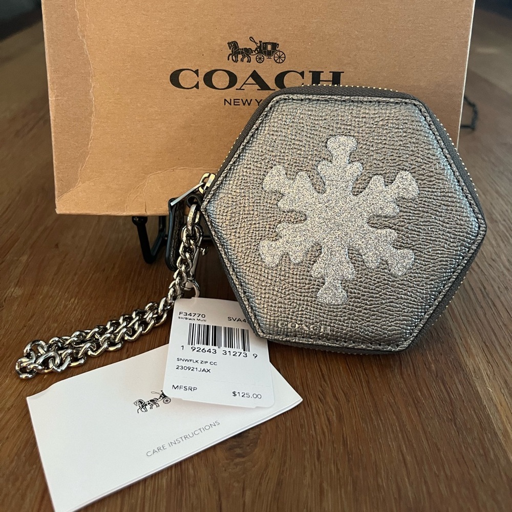 Coach Silver Hexagonal Snowflake Coin Purse NWT